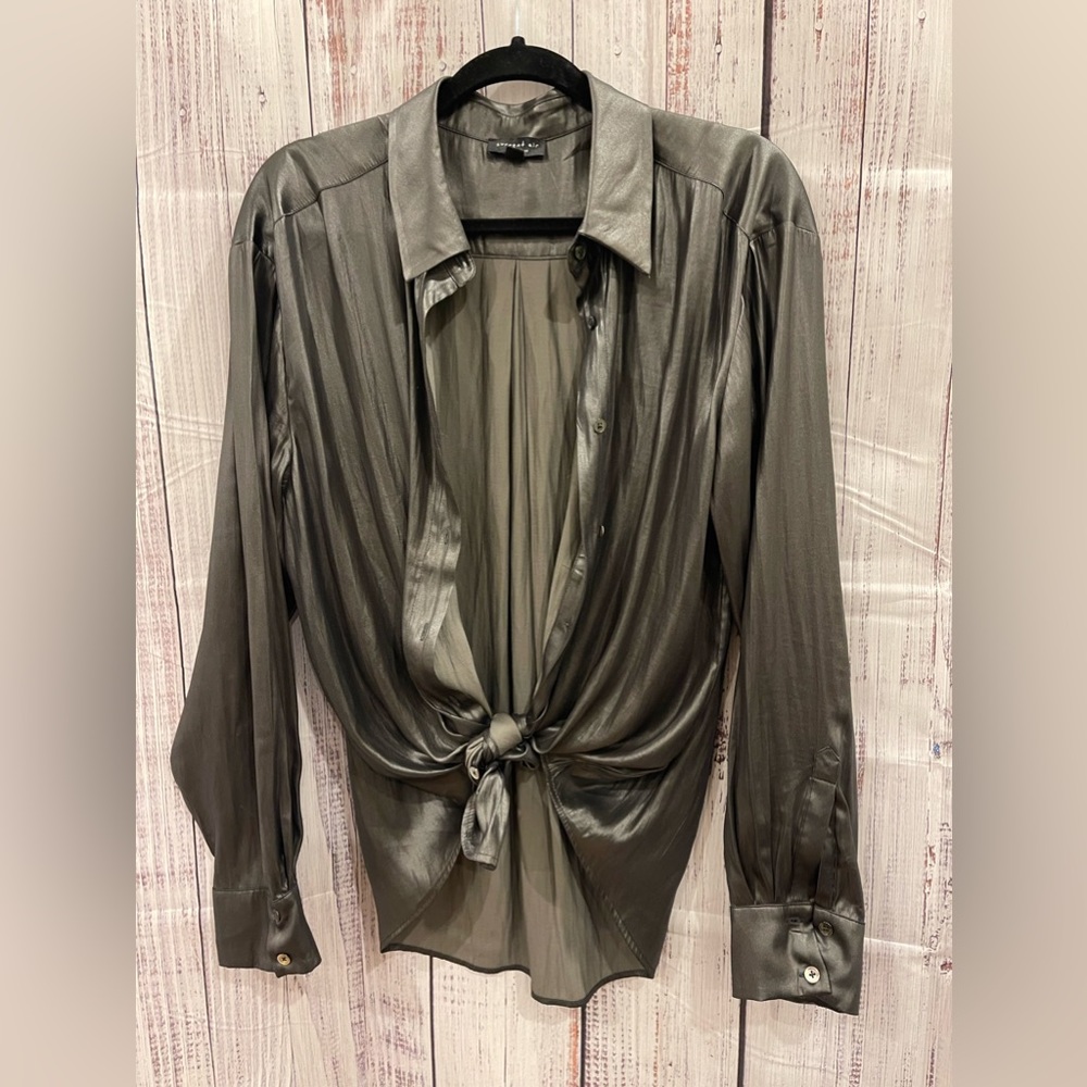 Current Air dark grey/slate long sleeve, button down, shiny blouse. NWOT.